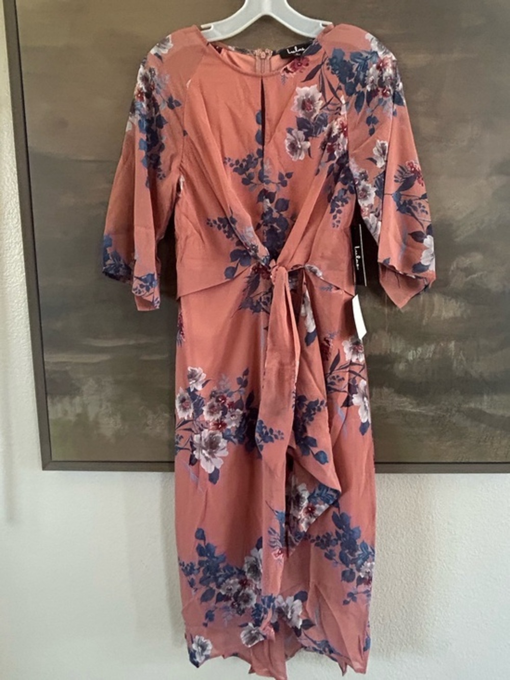 NWT Lulus Dusty Rose Floral Tie-Waist Midi Dress